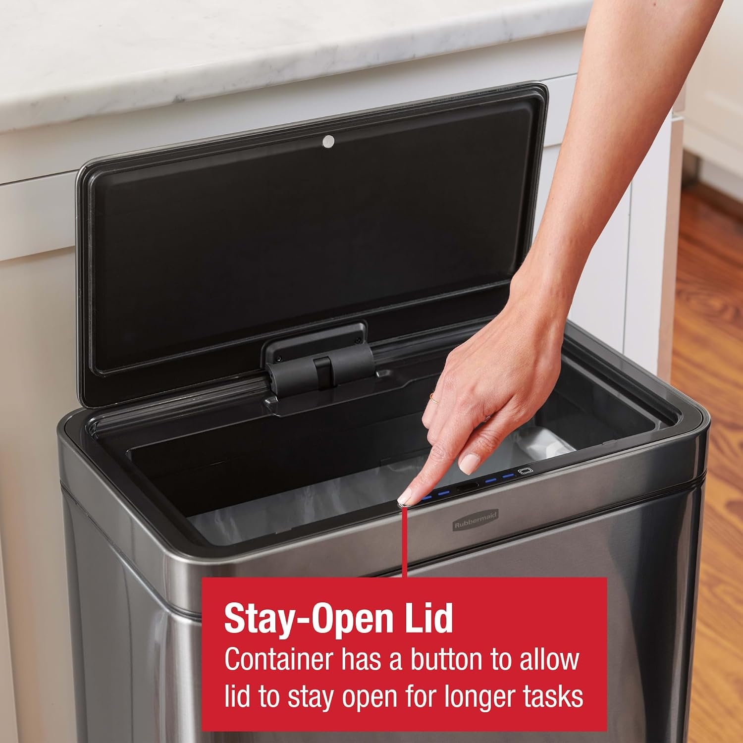 image:imageRubbermaid Elite Stainless Steel Slim Sensor Trash Can 12Gallon Batteries Included Charcoal Wastebasket for HomeKitchenGarageApartmentOfficeSensor