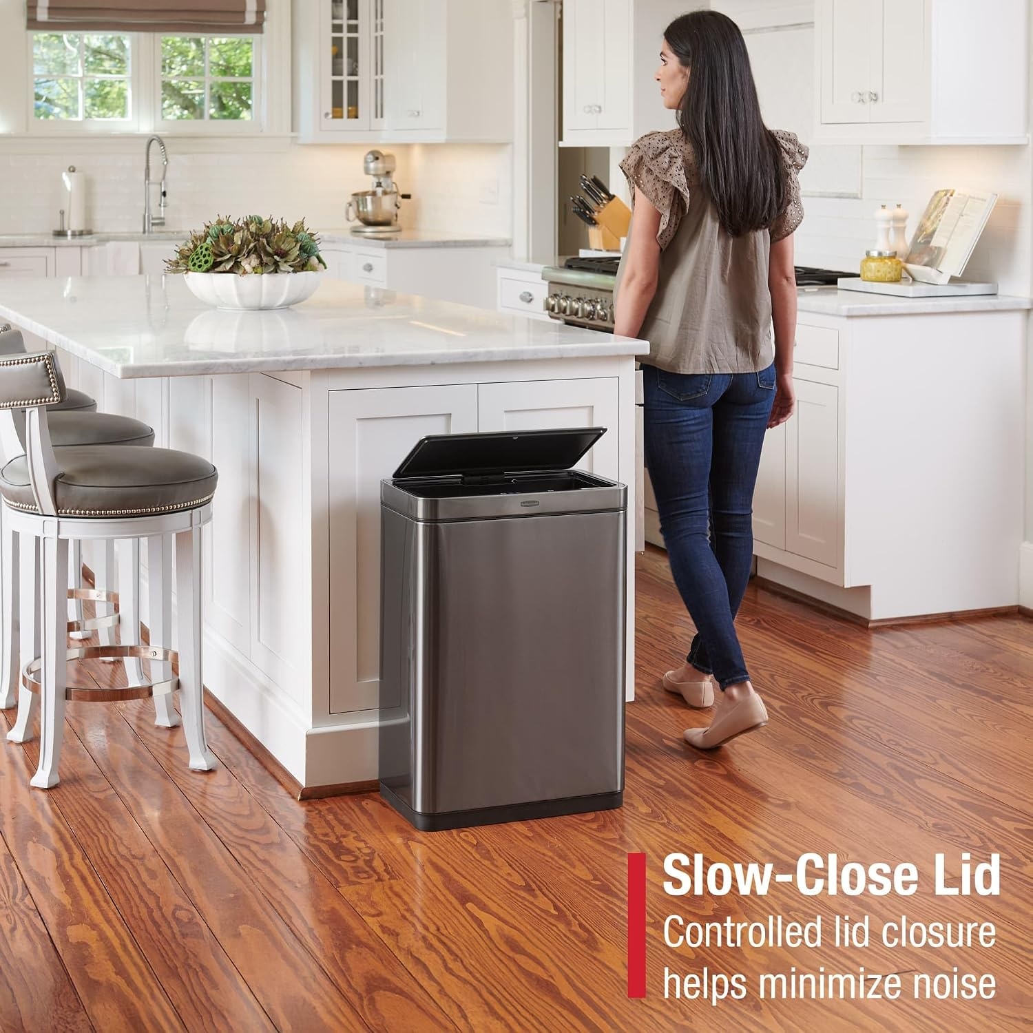 image:imageRubbermaid Elite Stainless Steel Slim Sensor Trash Can 12Gallon Batteries Included Charcoal Wastebasket for HomeKitchenGarageApartmentOfficeSensor