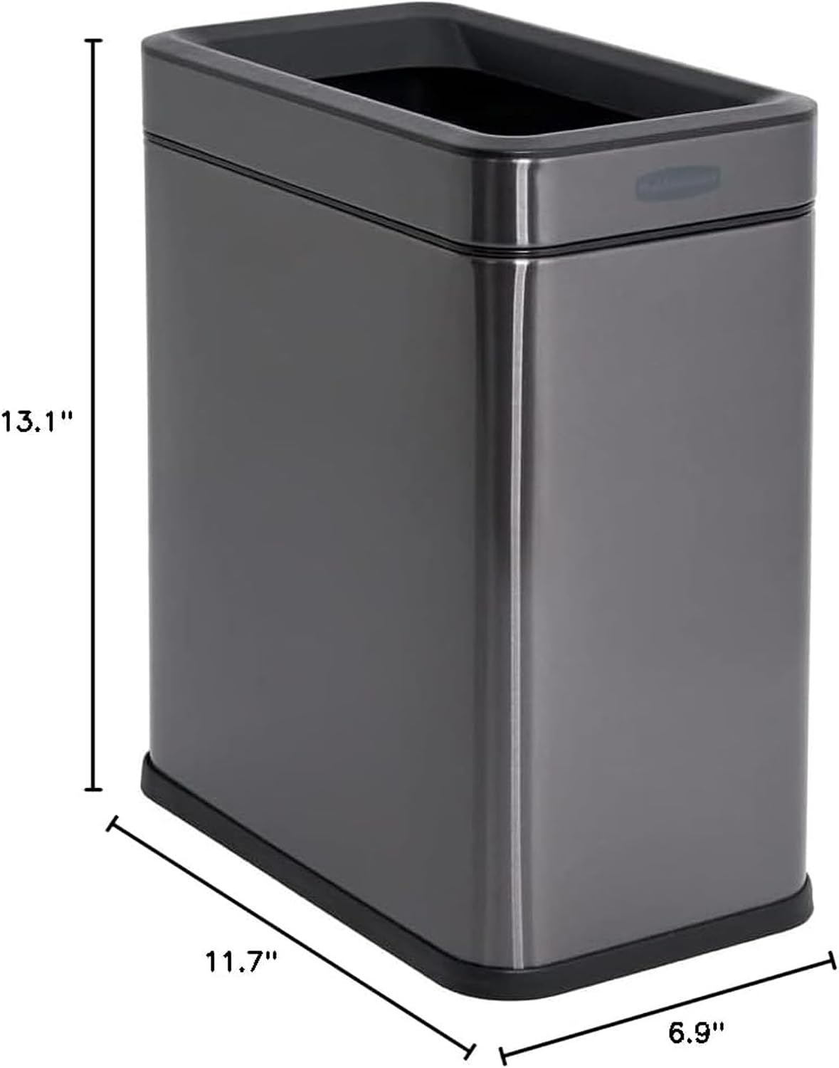 image:imageRubbermaid Stainless Steel Slim StepOn Trash Can 26Gallon Charcoal Wastebasket with Lid for HomeBathroomKitchenOpen Top