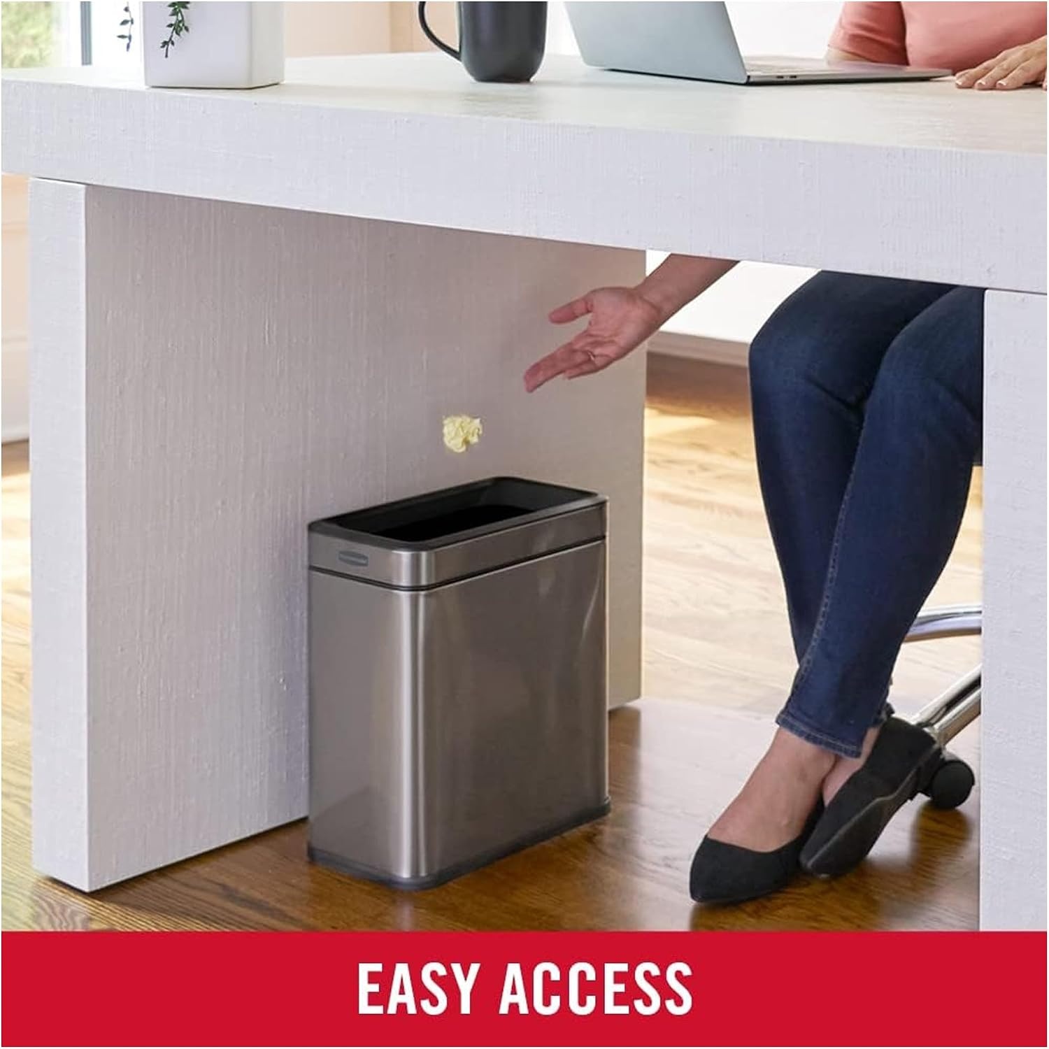 image:imageRubbermaid Stainless Steel Slim StepOn Trash Can 26Gallon Charcoal Wastebasket with Lid for HomeBathroomKitchenOpen Top