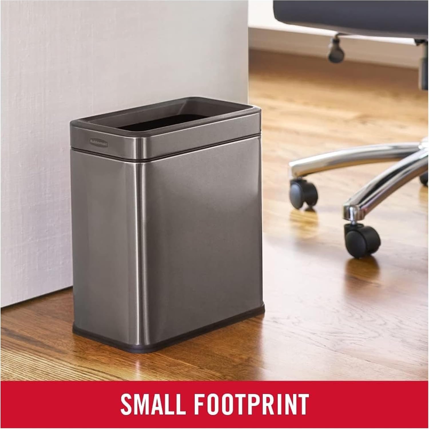 image:imageRubbermaid Stainless Steel Slim StepOn Trash Can 26Gallon Charcoal Wastebasket with Lid for HomeBathroomKitchenOpen Top
