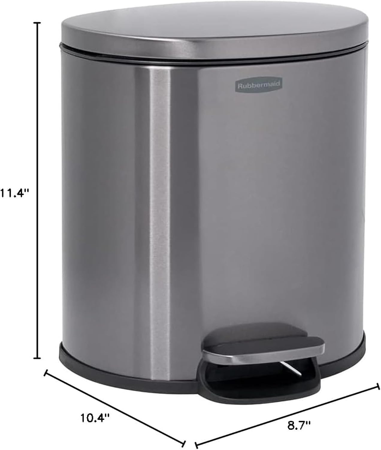 image:imageRubbermaid Stainless Steel Slim StepOn Trash Can 26Gallon Charcoal Wastebasket with Lid for HomeBathroomKitchenSemiRound StepOn
