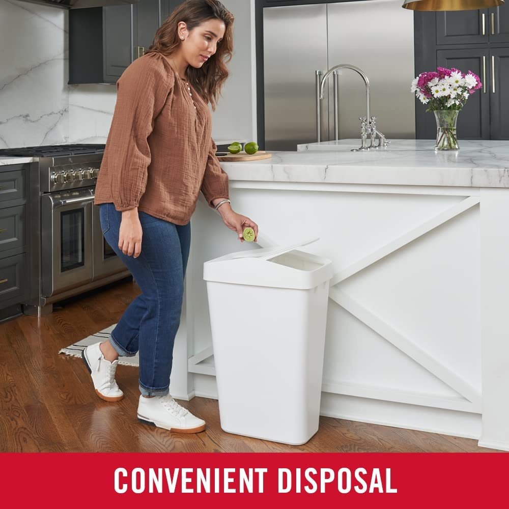 image:imageRubbermaid Swing Top Waste Container for Home and Kitchen Easy Access Disposal and Slim Modern Trash Can with Lid 122 Gallon Capacity WhiteWhite