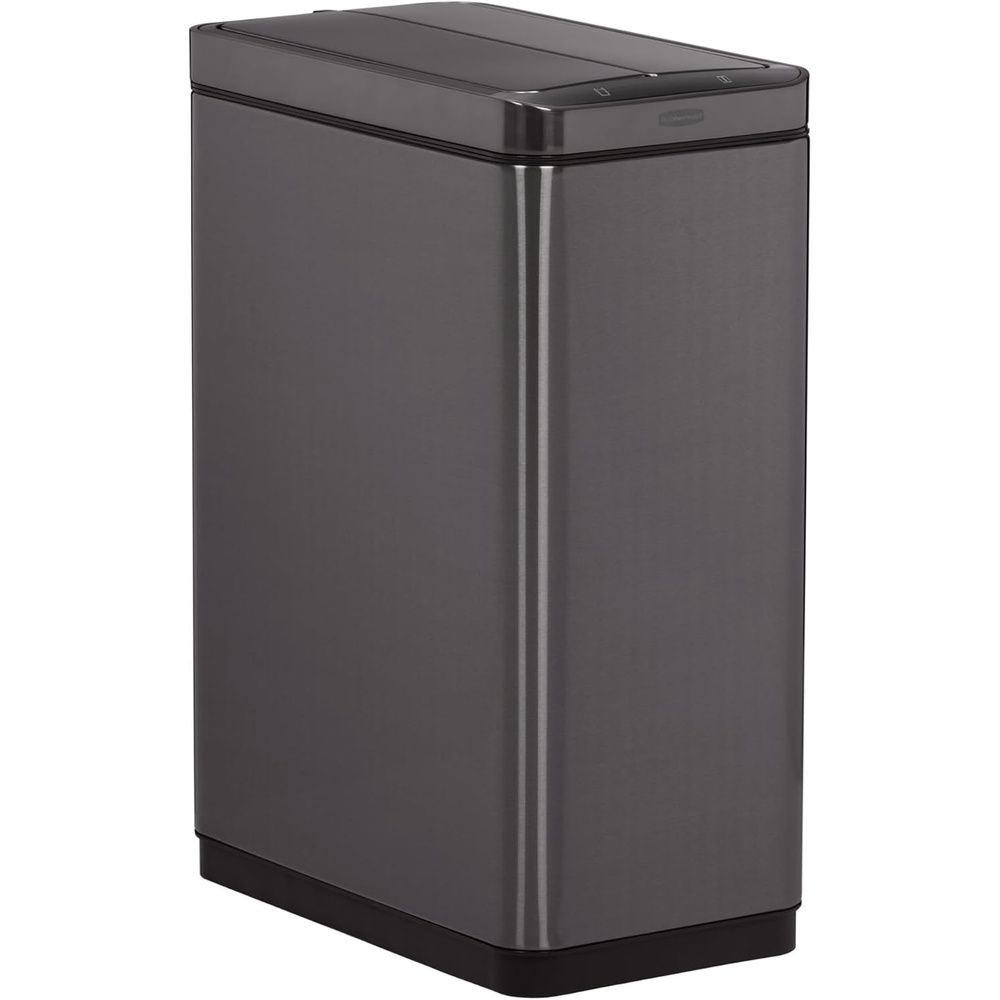 image:imageRubbermaid Elite Stainless Steel Slim Sensor Trash Can 12Gallon Batteries Included Charcoal Wastebasket for HomeKitchenGarageApartmentOfficeSlim Sensor