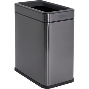 Rubbermaid Stainless Steel Slim Step-On Trash Can, 2.6-Gallon, Charcoal, Wastebasket with Lid for Home/Bathroom/Kitchen(Open Top)