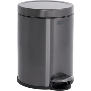 Rubbermaid Stainless Steel Slim Step-On Trash Can, 2.6-Gallon, Charcoal, Wastebasket with Lid for Home/Bathroom/Kitchen(Round Step-On)