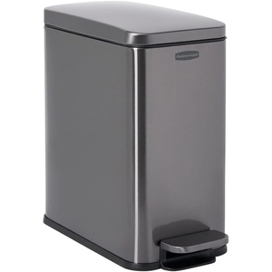Rubbermaid Stainless Steel Slim Step-On Trash Can, 2.6-Gallon, Charcoal, Wastebasket with Lid for Home/Bathroom/Kitchen(Slim Step-On)