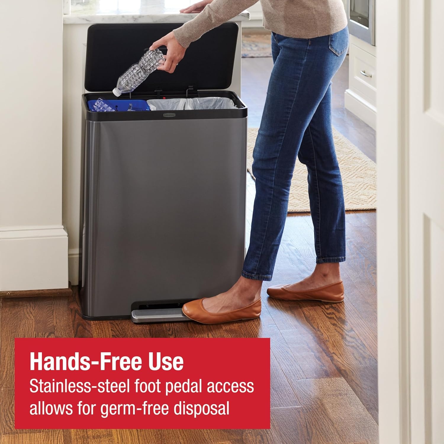 image:imageRubbermaid Elite Stainless Steel Metal Dual Stream StepOn Trash 105Gallon Charcoal Wastebasket HomeKitchen Trash and Recycle Bin Combo158 Gallon