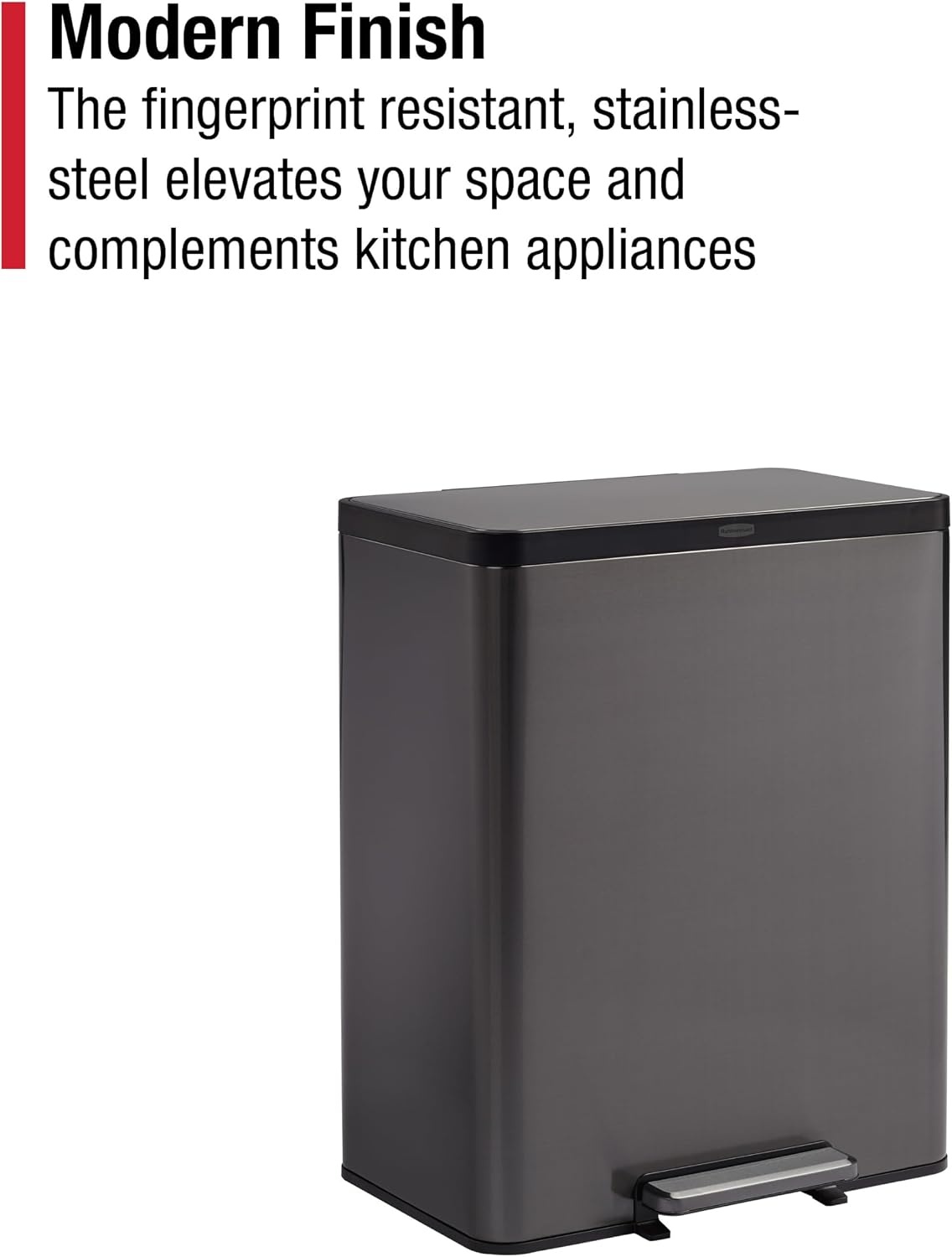 image:imageRubbermaid Elite Stainless Steel Metal Dual Stream StepOn Trash 105Gallon Charcoal Wastebasket HomeKitchen Trash and Recycle Bin Combo158 Gallon