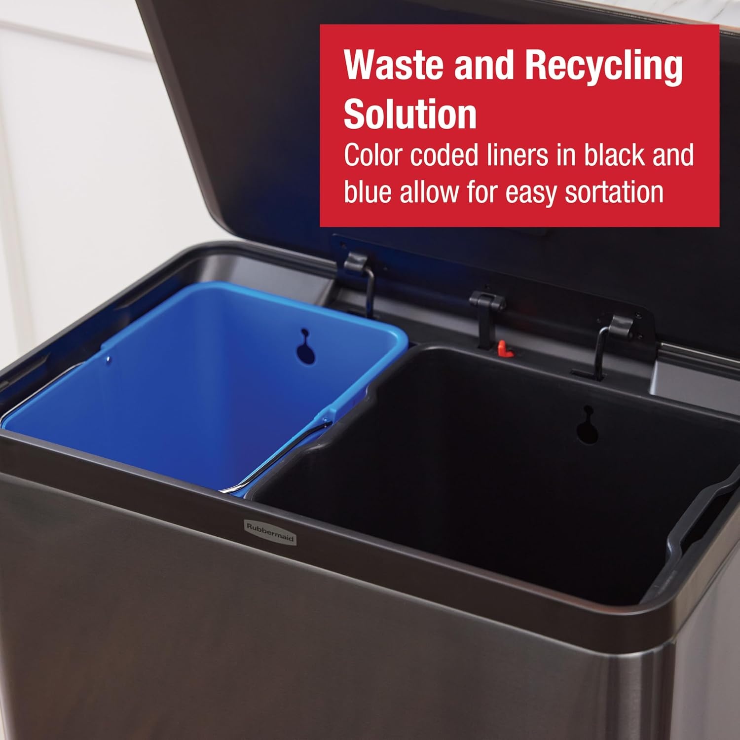 image:imageRubbermaid Elite Stainless Steel Metal Dual Stream StepOn Trash 105Gallon Charcoal Wastebasket HomeKitchen Trash and Recycle Bin Combo158 Gallon