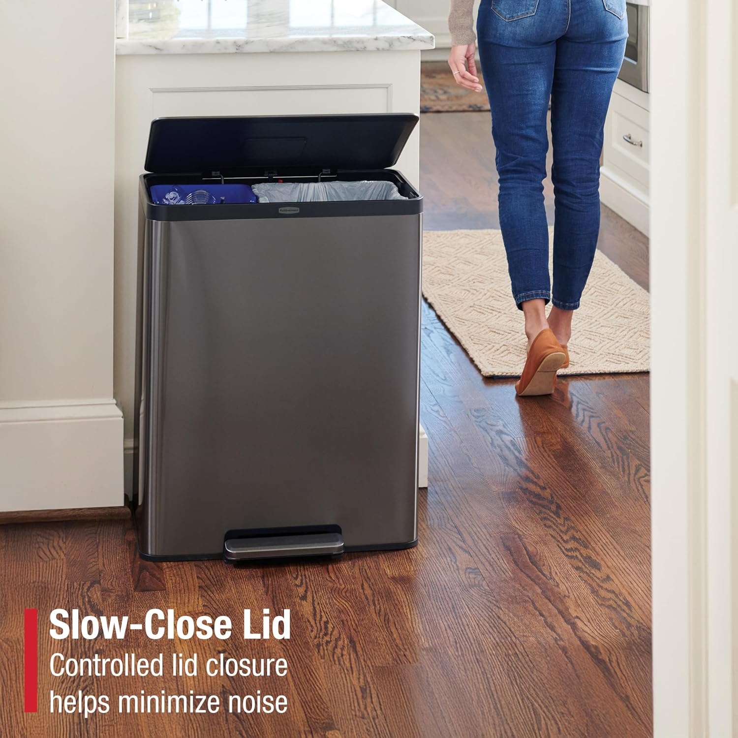 image:imageRubbermaid Elite Stainless Steel Metal Dual Stream StepOn Trash 105Gallon Charcoal Wastebasket HomeKitchen Trash and Recycle Bin Combo158 Gallon