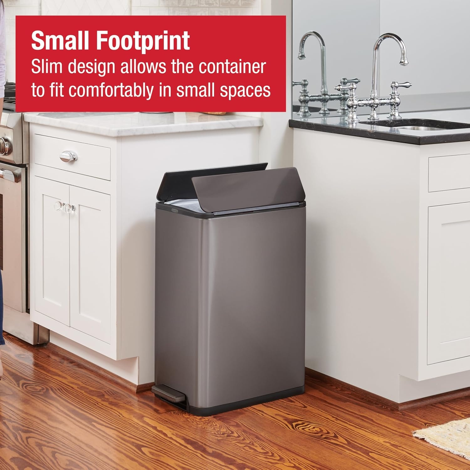image:imageRubbermaid Elite Stainless Steel Slim StepOn Trash Can 12 Gallon Charcoal Wastebasket for HomeKitchenGarageApartmentOfficeSlim StepOn