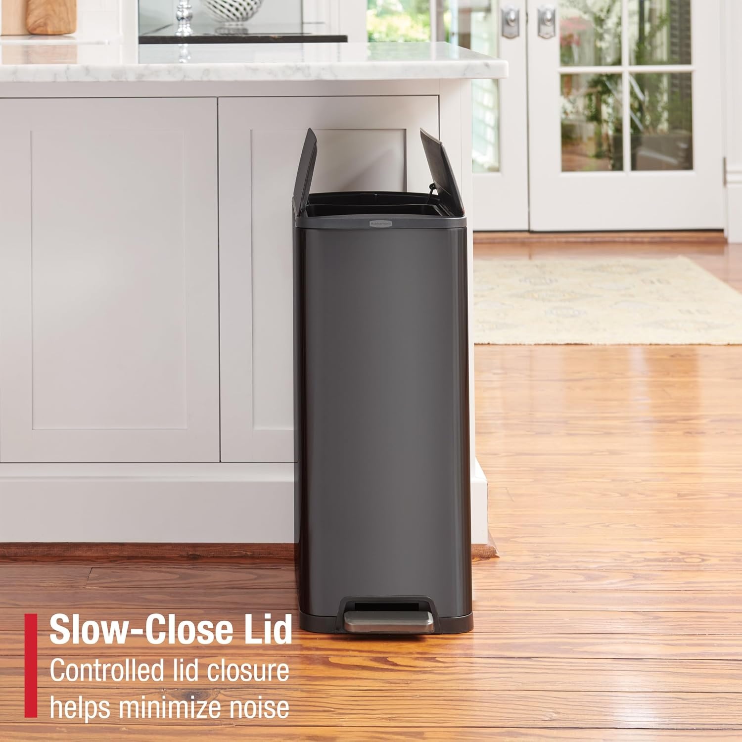 image:imageRubbermaid Elite Stainless Steel Slim StepOn Trash Can 12 Gallon Charcoal Wastebasket for HomeKitchenGarageApartmentOfficeSlim StepOn