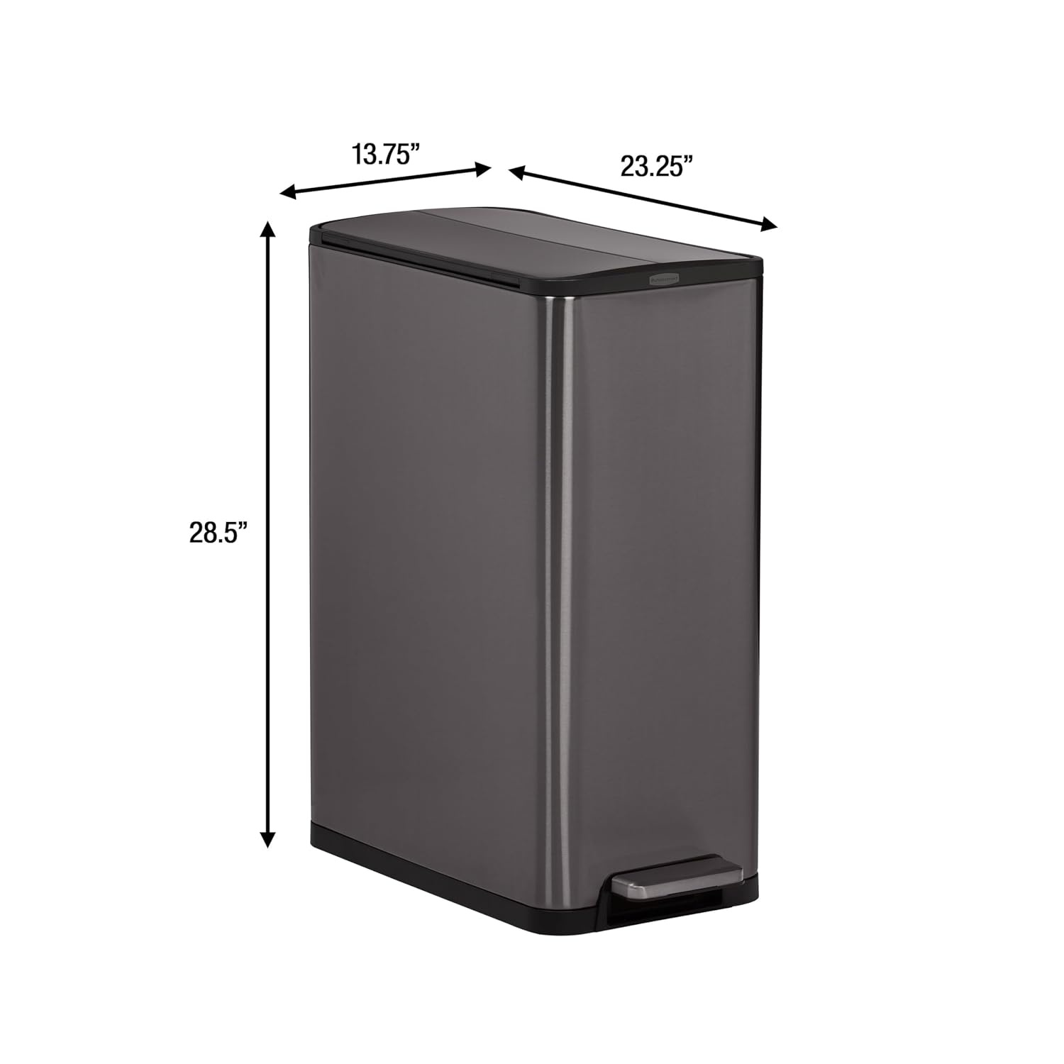 image:imageRubbermaid Elite Stainless Steel Slim StepOn Trash Can 12 Gallon Charcoal Wastebasket for HomeKitchenGarageApartmentOfficeSlim StepOn