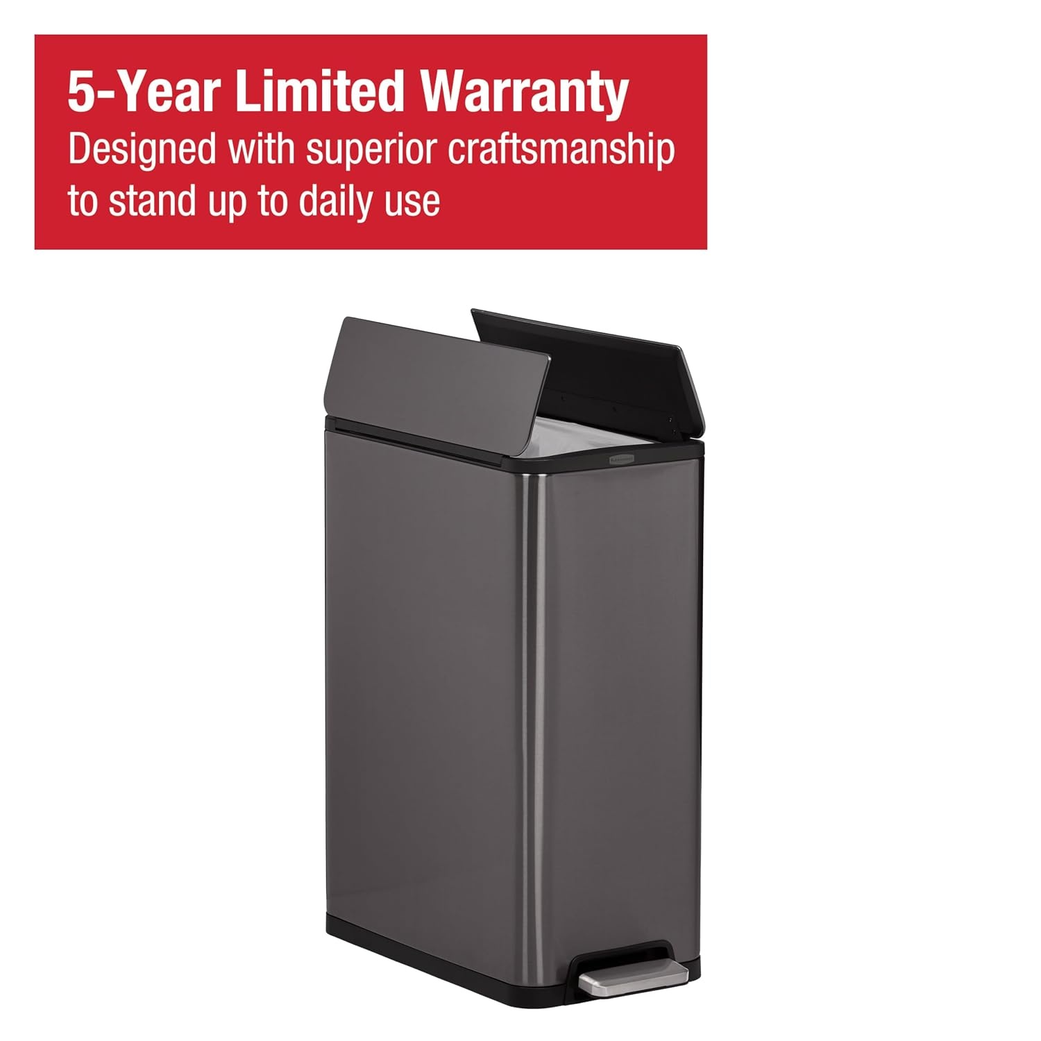 image:imageRubbermaid Elite Stainless Steel Slim StepOn Trash Can 12 Gallon Charcoal Wastebasket for HomeKitchenGarageApartmentOfficeSlim StepOn