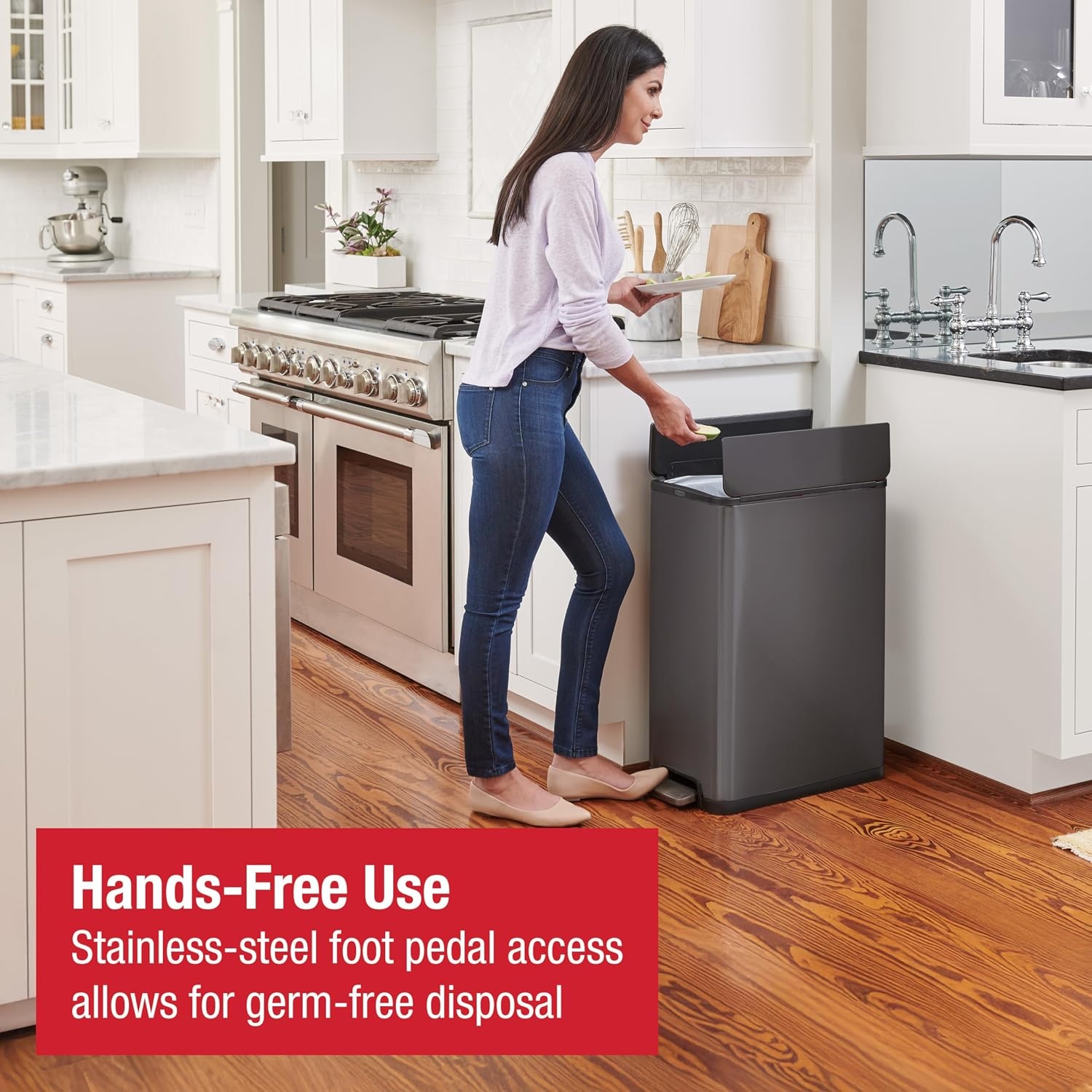 image:imageRubbermaid Elite Stainless Steel Slim StepOn Trash Can 12 Gallon Charcoal Wastebasket for HomeKitchenGarageApartmentOfficeSlim StepOn