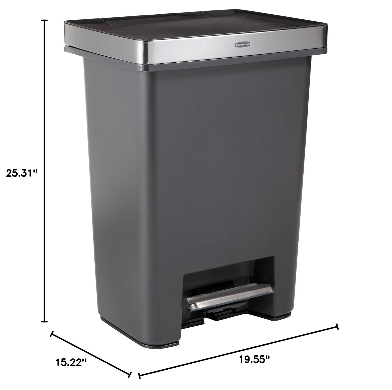 image:imageRubbermaid Premier HighCapacity StepOn Trash Can 19 Gallon Single or Dual Stream Trash or Recycling Charcoal StainlessSteel Rim Lid Lock Quiet Lid for HomeKitchenGarageApartmentMetal Rim