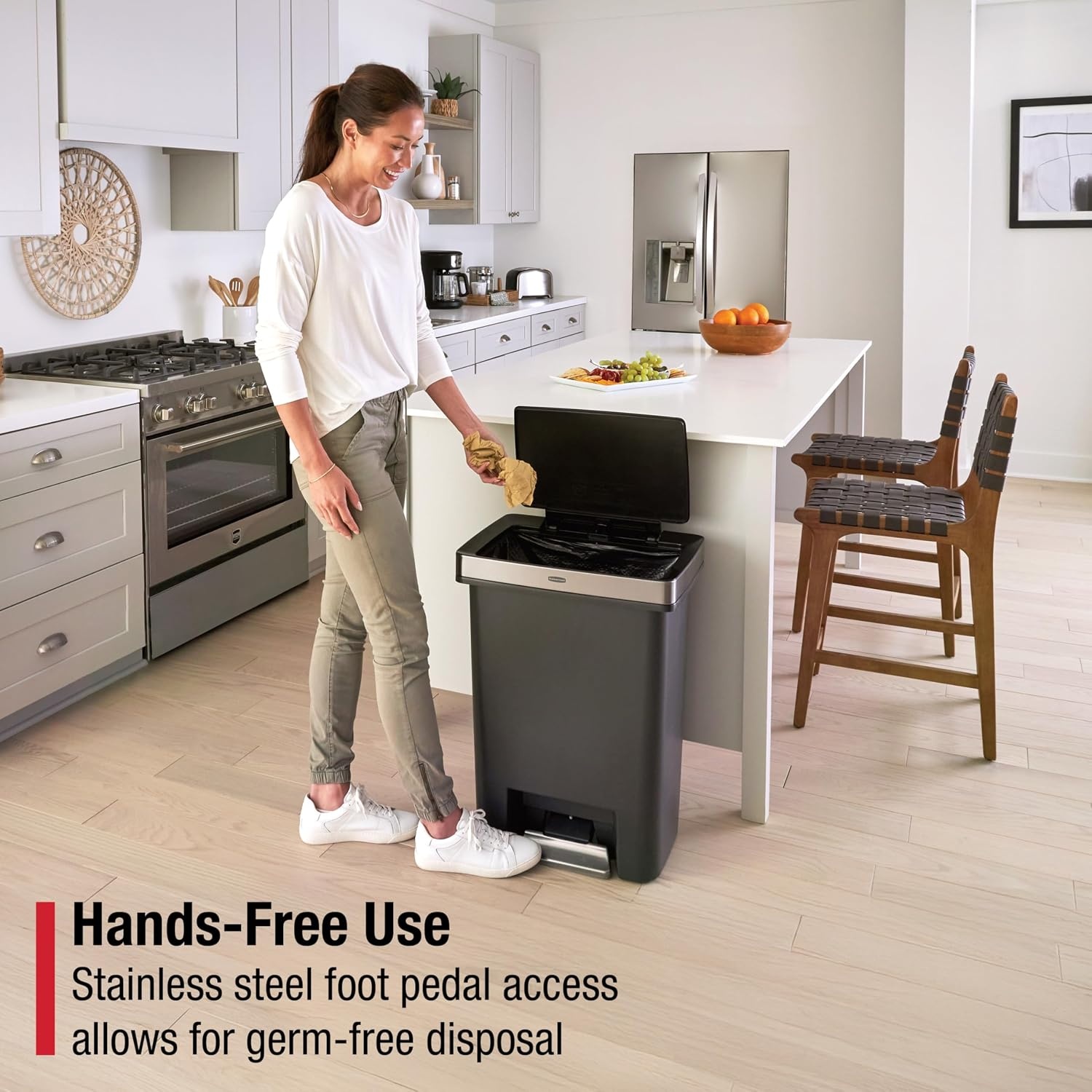 image:imageRubbermaid Premier HighCapacity StepOn Trash Can 19 Gallon Single or Dual Stream Trash or Recycling Charcoal StainlessSteel Rim Lid Lock Quiet Lid for HomeKitchenGarageApartmentMetal Rim