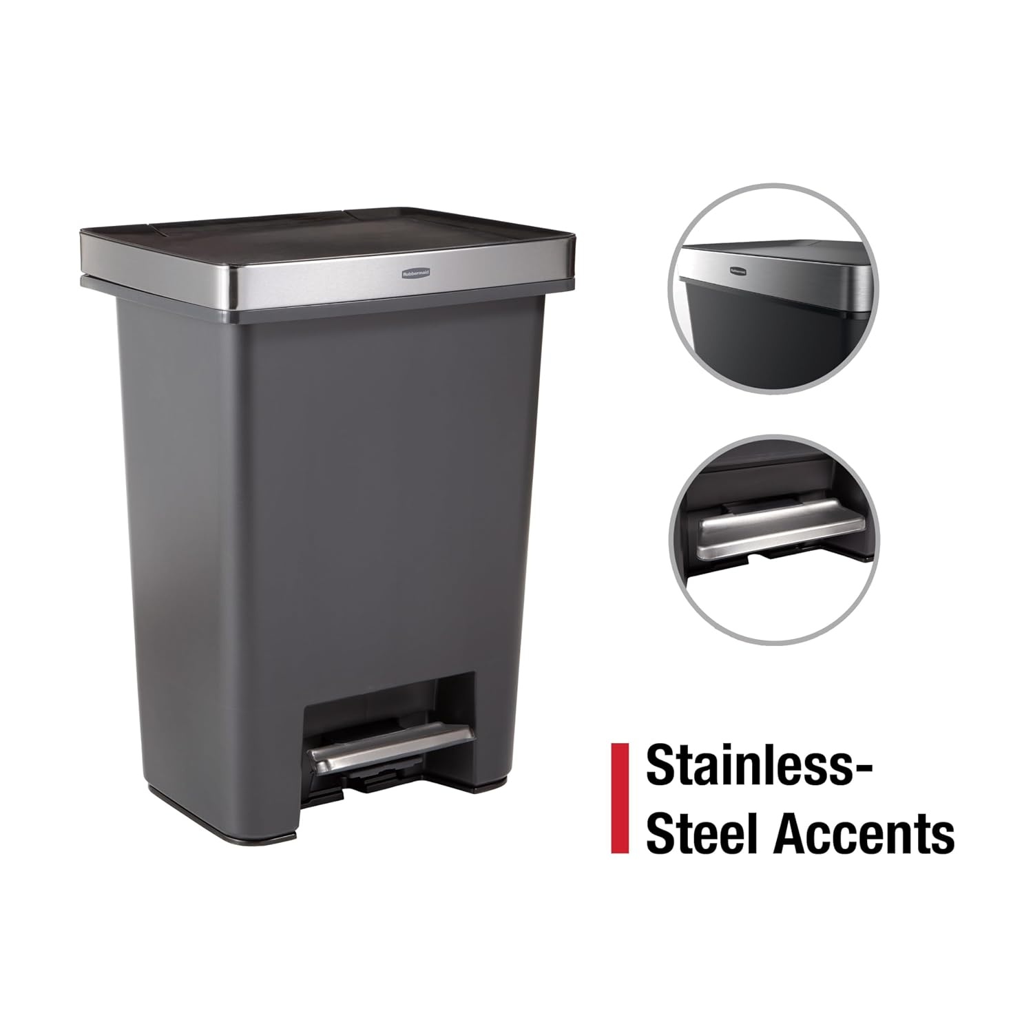 image:imageRubbermaid Premier HighCapacity StepOn Trash Can 19 Gallon Single or Dual Stream Trash or Recycling Charcoal StainlessSteel Rim Lid Lock Quiet Lid for HomeKitchenGarageApartmentMetal Rim