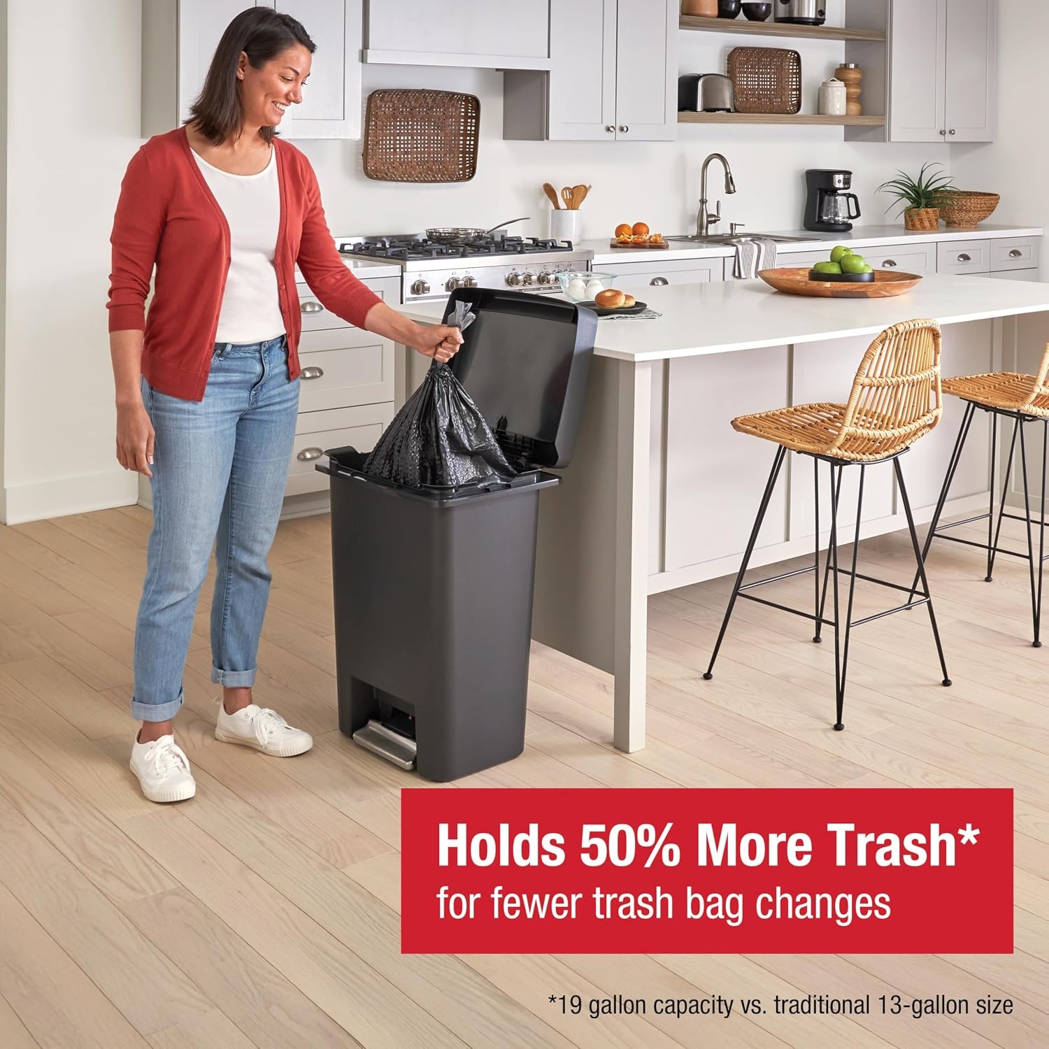 image:imageRubbermaid Premier HighCapacity StepOn Trash Can 19 Gallon Single or Dual Stream Trash or Recycling Charcoal StainlessSteel Rim Lid Lock Quiet Lid for HomeKitchenGarageApartmentResin Rim