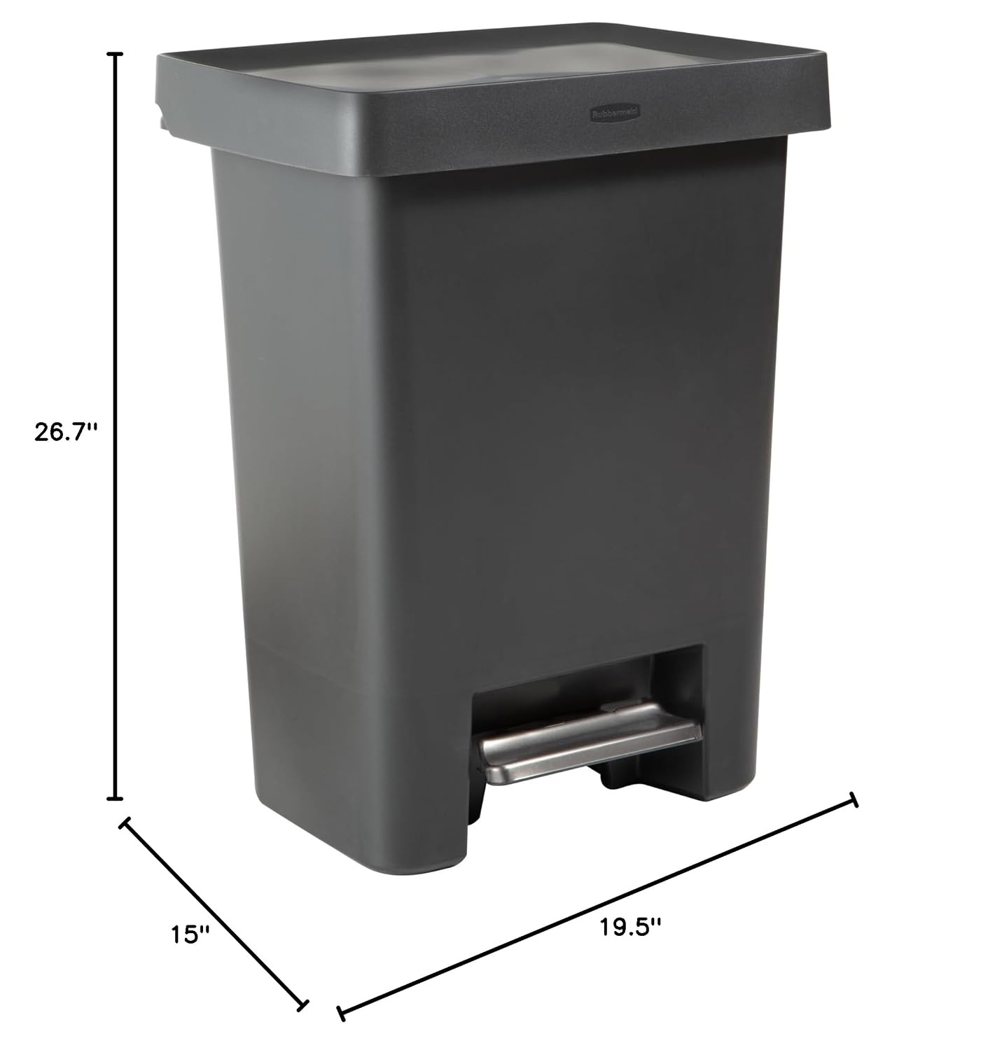 image:imageRubbermaid Premier HighCapacity StepOn Trash Can 19 Gallon Single or Dual Stream Trash or Recycling Charcoal StainlessSteel Rim Lid Lock Quiet Lid for HomeKitchenGarageApartmentResin Rim