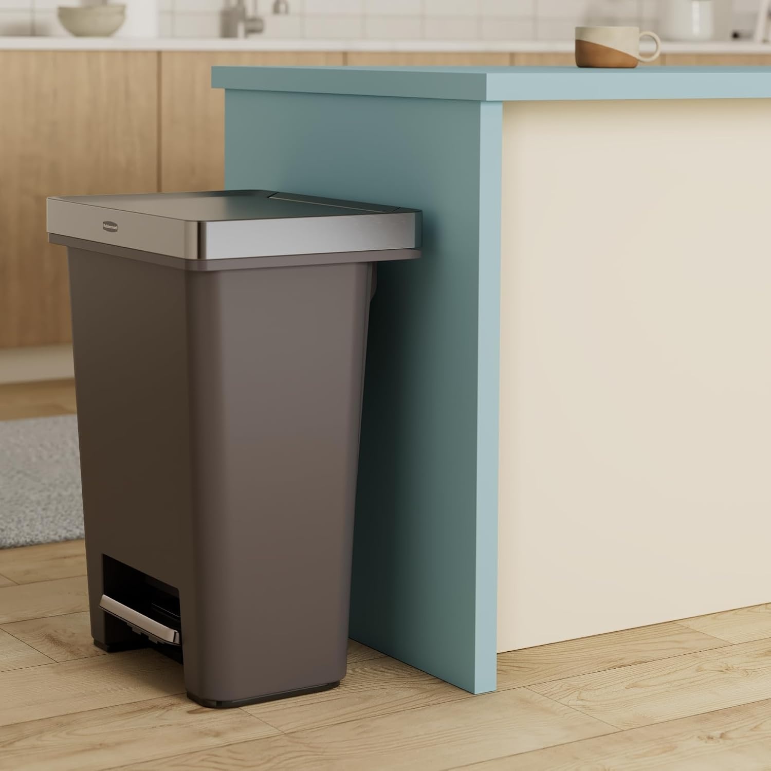 image:imageRubbermaid Premier HighCapacity StepOn Trash Can 19 Gallon Single or Dual Stream Trash or Recycling Charcoal StainlessSteel Rim Lid Lock Quiet Lid for HomeKitchenGarageApartmentMetal Rim