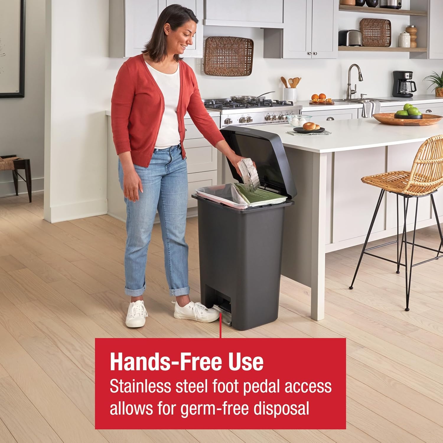 image:imageRubbermaid Premier HighCapacity StepOn Trash Can 19 Gallon Single or Dual Stream Trash or Recycling Charcoal StainlessSteel Rim Lid Lock Quiet Lid for HomeKitchenGarageApartmentResin Rim
