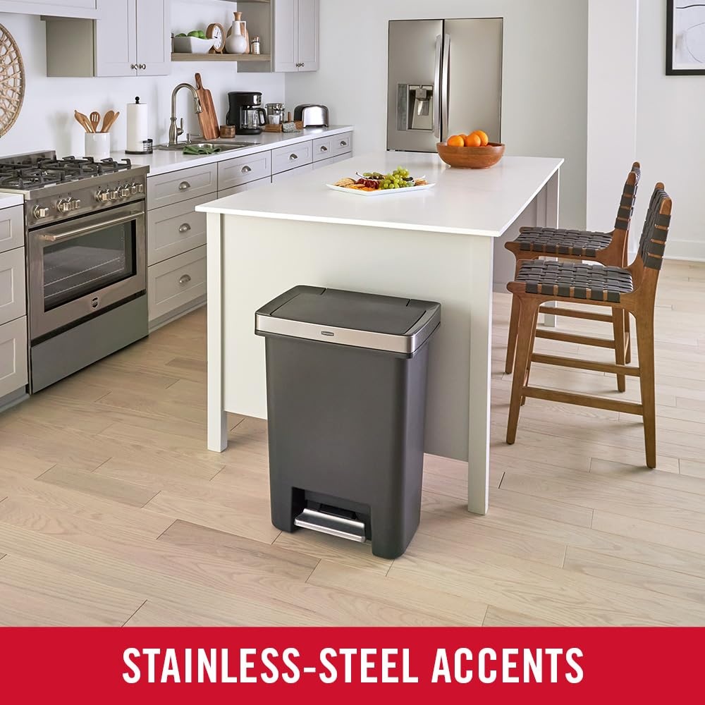 image:imageRubbermaid Premier HighCapacity StepOn Trash Can 19 Gallon Single or Dual Stream Trash or Recycling Charcoal StainlessSteel Rim Lid Lock Quiet Lid for HomeKitchenGarageApartmentMetal Rim