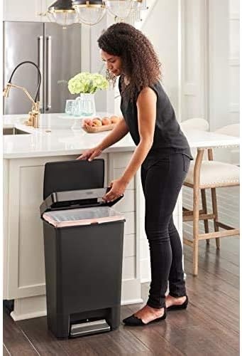 image:imageRubbermaid Premier Series IV StepOn Trash Can for Home and Kitchen 124 Gallon Stainless Steel Lid Charcoal for HomeKitchenGarageApartmentOfficeMetal Rim Lid