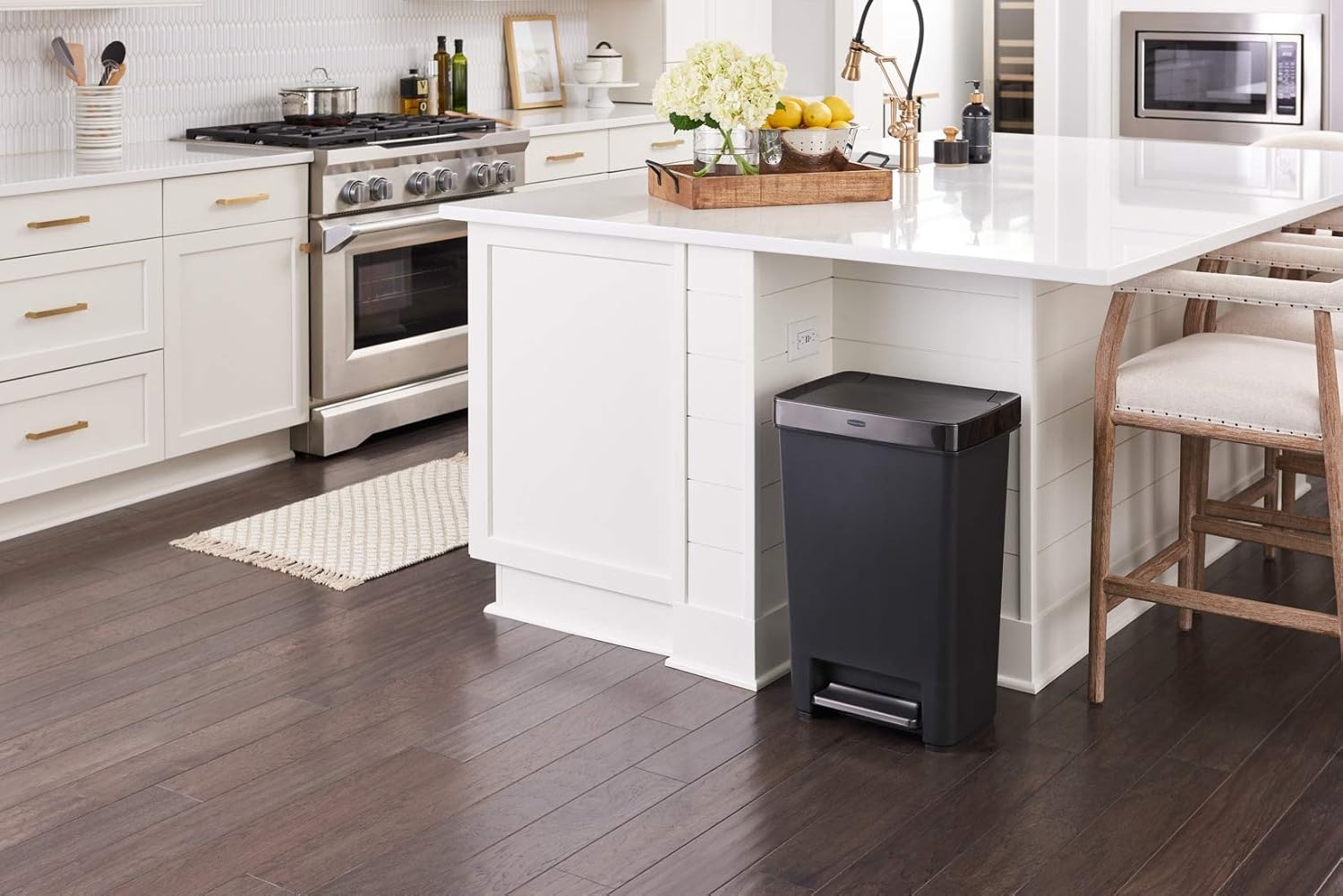 image:imageRubbermaid Premier Series IV StepOn Trash Can for Home and Kitchen 124 Gallon Stainless Steel Lid Charcoal for HomeKitchenGarageApartmentOfficeMetal Rim Resin Lid