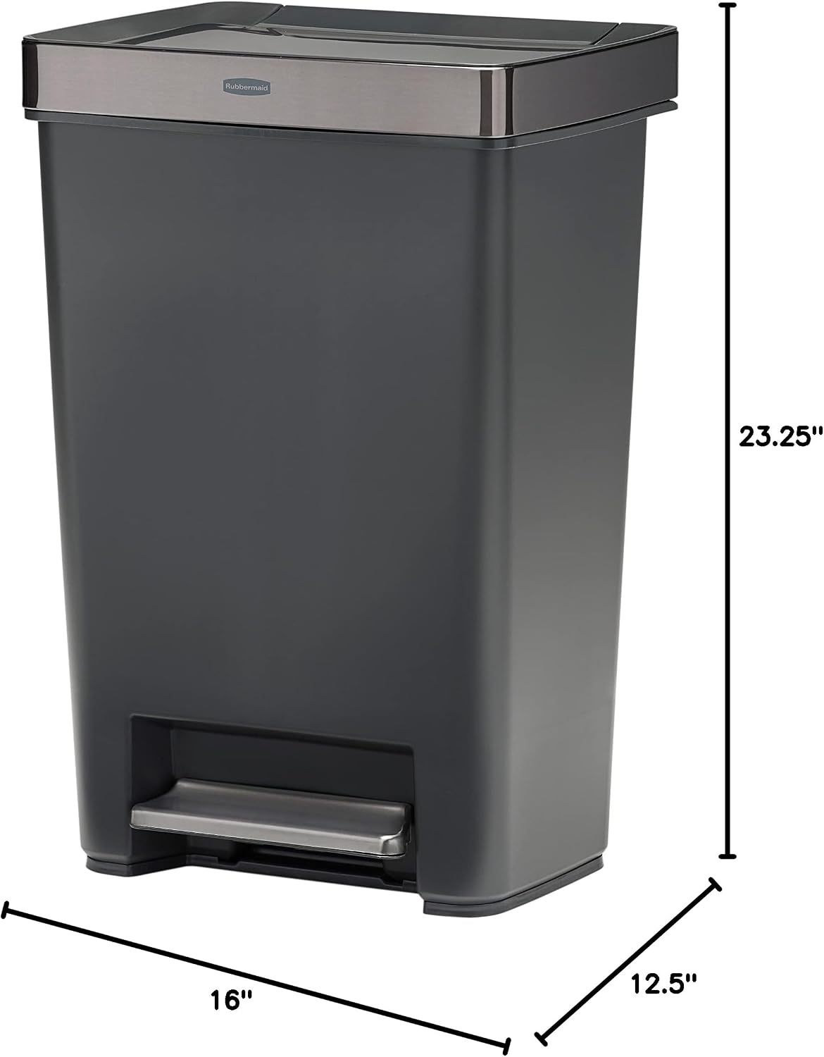 image:imageRubbermaid Premier Series IV StepOn Trash Can for Home and Kitchen 124 Gallon Stainless Steel Lid Charcoal for HomeKitchenGarageApartmentOfficeMetal Rim Lid