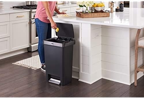 image:imageRubbermaid Premier Series IV StepOn Trash Can for Home and Kitchen 124 Gallon Stainless Steel Lid Charcoal for HomeKitchenGarageApartmentOfficeMetal Rim Resin Lid