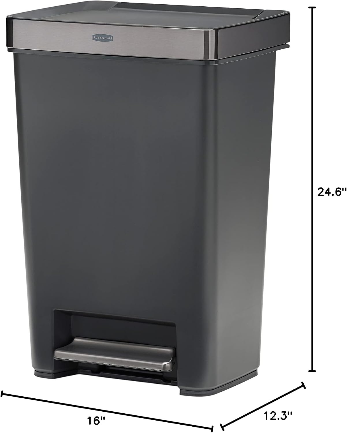 image:imageRubbermaid Premier Series IV StepOn Trash Can for Home and Kitchen 124 Gallon Stainless Steel Lid Charcoal for HomeKitchenGarageApartmentOfficeMetal Rim Resin Lid