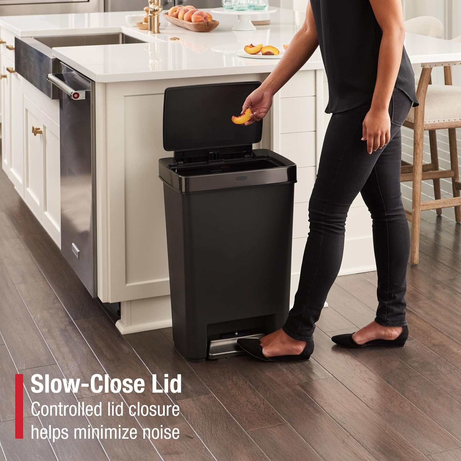 image:imageRubbermaid Premier Series IV StepOn Trash Can for Home and Kitchen 124 Gallon Stainless Steel Lid Charcoal for HomeKitchenGarageApartmentOfficeMetal Rim Lid