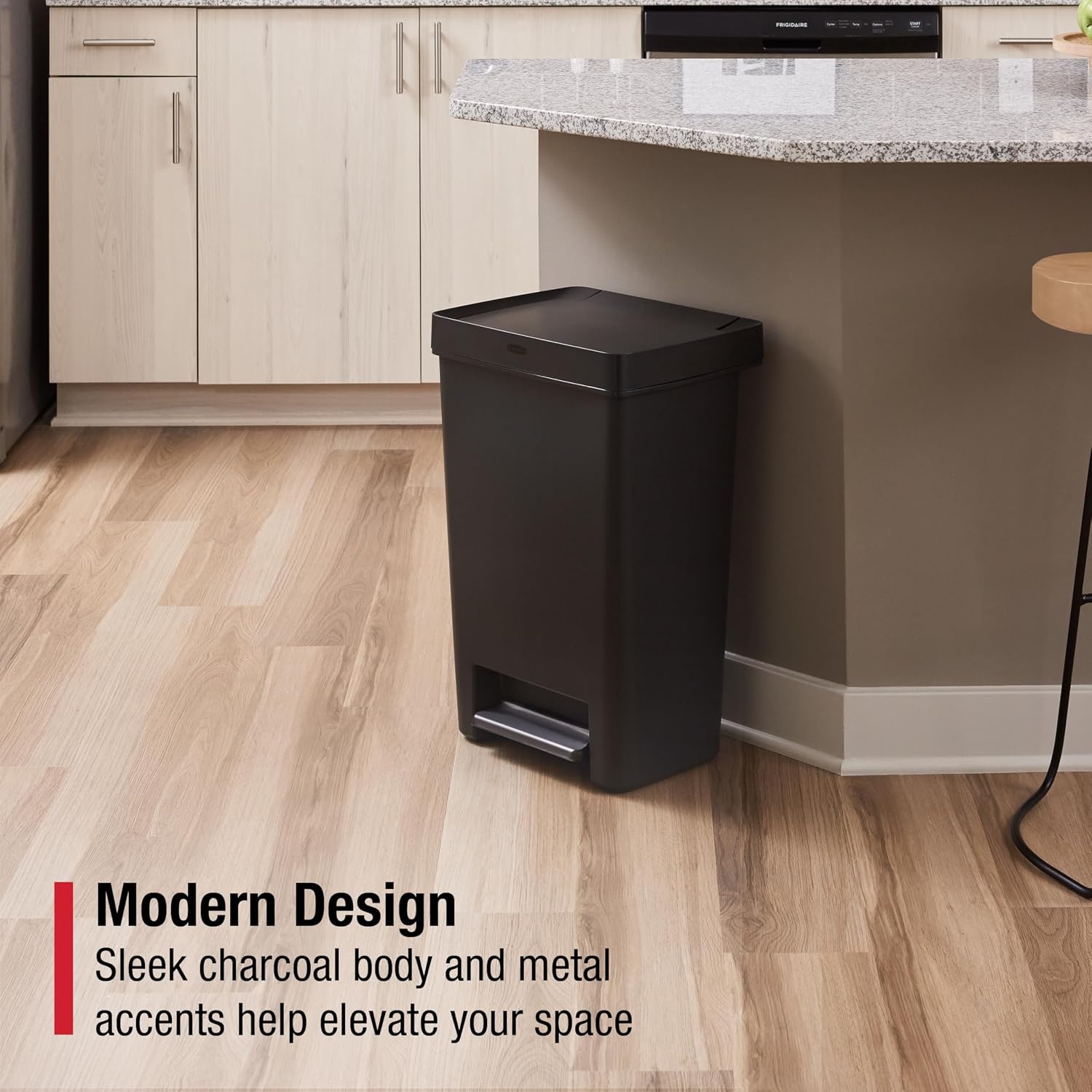 image:imageRubbermaid Premier Series IV StepOn Trash Can for Home and Kitchen 124 Gallon Stainless Steel Lid Charcoal for HomeKitchenGarageApartmentOfficeResin Rim Lid