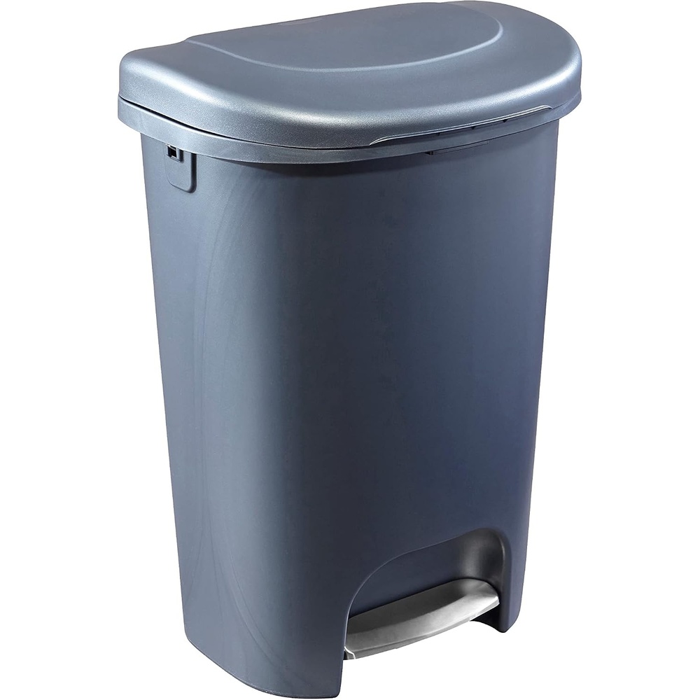 image:imageRubbermaid Classic StepOn Trash Can with Lid 13Gallon Black Easy Clean Wastebasket for HomeKitchenBedroomOfficeGarageGunmetal Blue