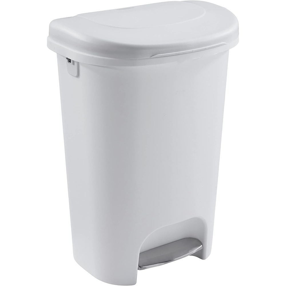 image:imageRubbermaid Classic StepOn Trash Can with Lid 13Gallon Black Easy Clean Wastebasket for HomeKitchenBedroomOfficeGarageWhite