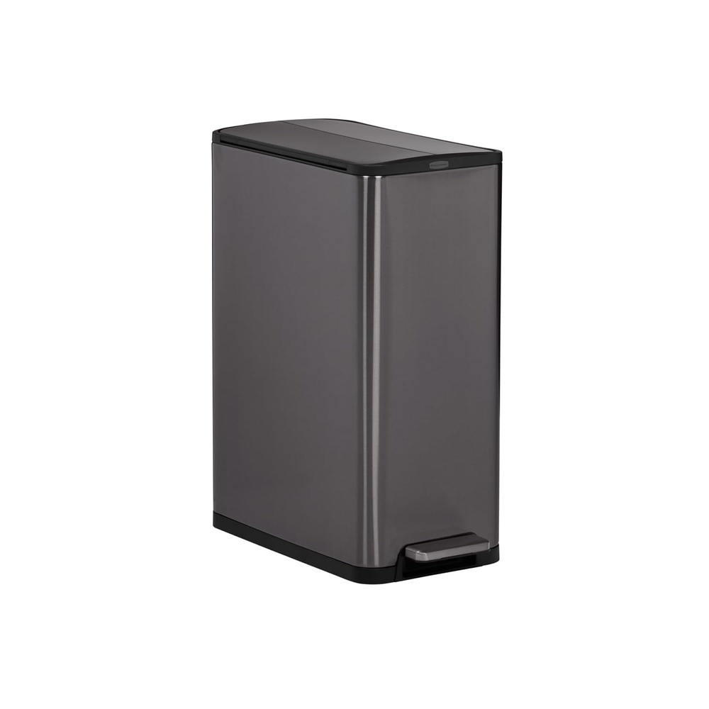 image:imageRubbermaid Elite Stainless Steel Slim StepOn Trash Can 12 Gallon Charcoal Wastebasket for HomeKitchenGarageApartmentOfficeSlim StepOn
