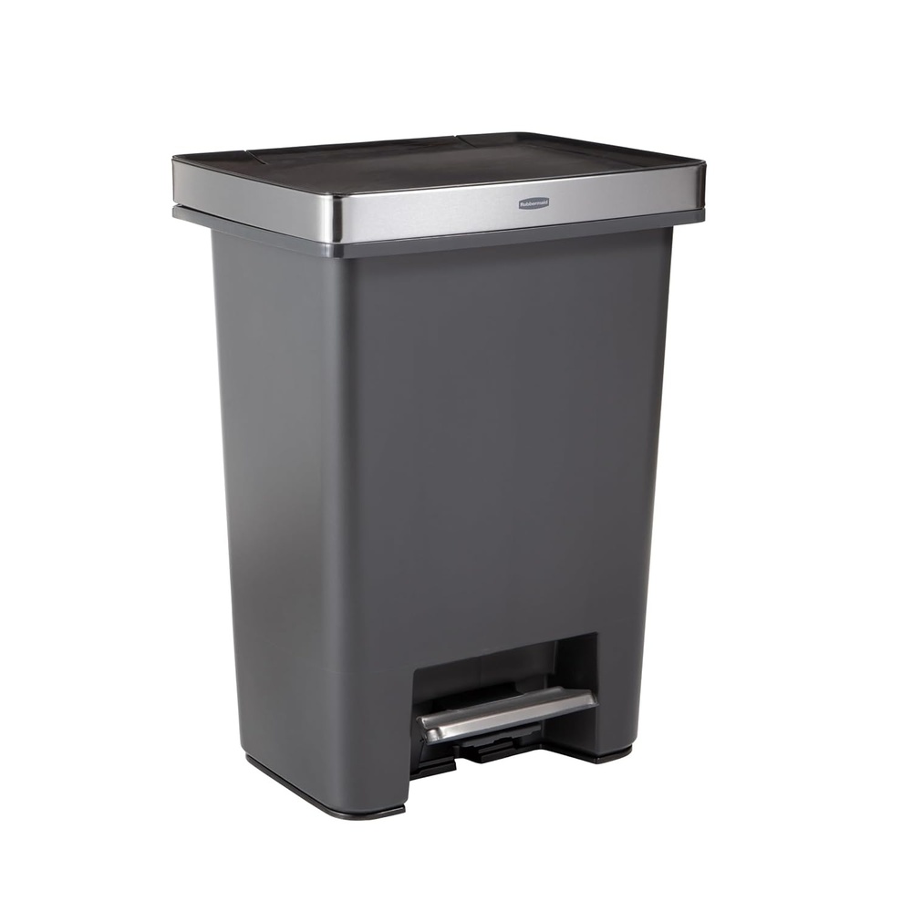 image:imageRubbermaid Premier HighCapacity StepOn Trash Can 19 Gallon Single or Dual Stream Trash or Recycling Charcoal StainlessSteel Rim Lid Lock Quiet Lid for HomeKitchenGarageApartmentMetal Rim