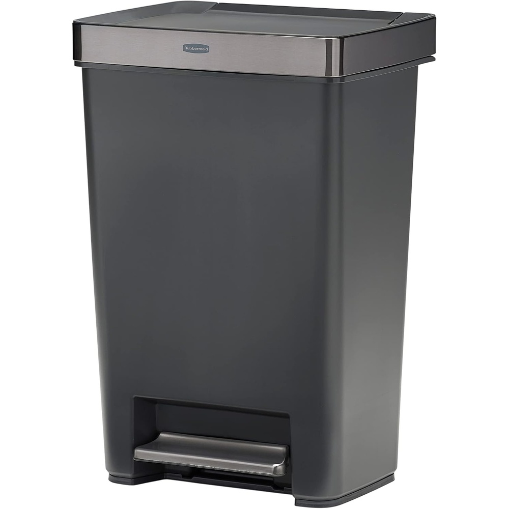 image:imageRubbermaid Premier Series IV StepOn Trash Can for Home and Kitchen 124 Gallon Stainless Steel Lid Charcoal for HomeKitchenGarageApartmentOfficeMetal Rim Resin Lid