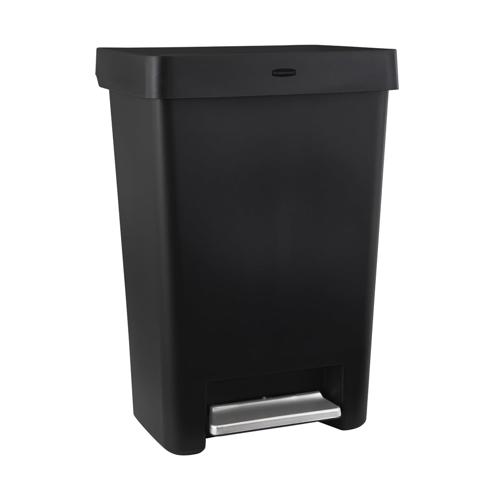 image:imageRubbermaid StepOn Kitchen Trash Can with Lid 124 Gallon Black Plastic Garbage Container for HomeKitchenApartmentGarage