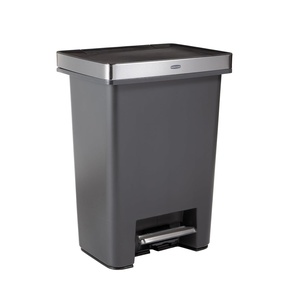 Rubbermaid Premier High-Capacity Step-On Trash Can, 19 Gallon, Single or Dual Stream Trash or Recycling, Charcoal, Stainless-Steel Rim, Lid Lock, Quiet Lid, for Home/Kitchen/Garage/Apartment(Metal Rim)