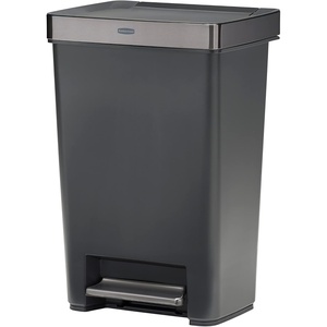 Rubbermaid Premier Series IV Step-On Trash Can for Home and Kitchen, 12.4 Gallon, Stainless Steel Lid Charcoal, for Home/Kitchen/Garage/Apartment/Office(Metal Rim  Resin Lid)