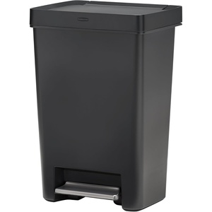 Rubbermaid Premier Series IV Step-On Trash Can for Home and Kitchen, 12.4 Gallon, Stainless Steel Lid Charcoal, for Home/Kitchen/Garage/Apartment/Office(Resin Rim & Lid)